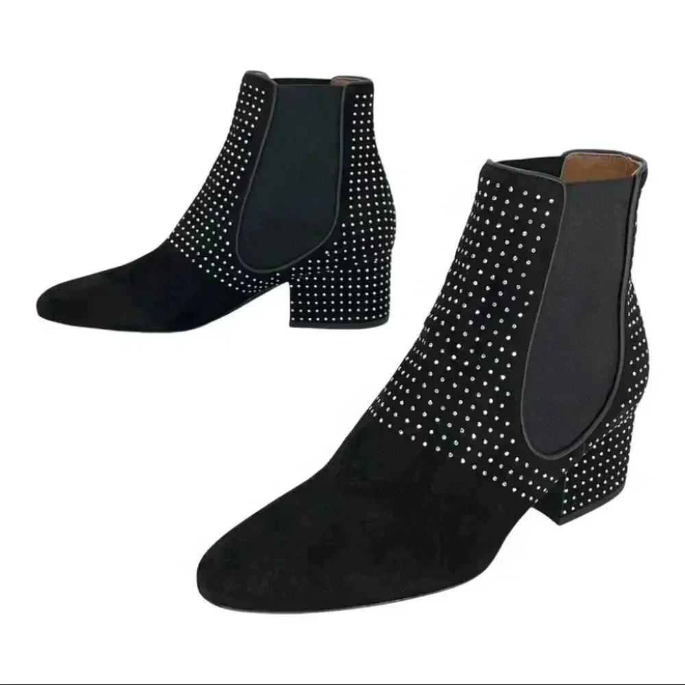 Laurence Dacade Rocco Black Suede Studded Womens Booties Size 7.5M EU 38.5 - Picture 14 of 16